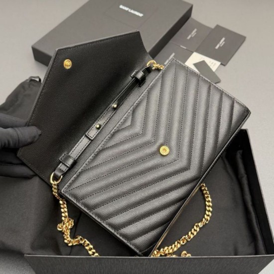 Replica di alta qualità Portafoglio a catena YSL Saint Laurent Envelope nero oro Replica perfetta Portafoglio a catena YSL Saint Laurent Envelope nero oro Imitazione Fake