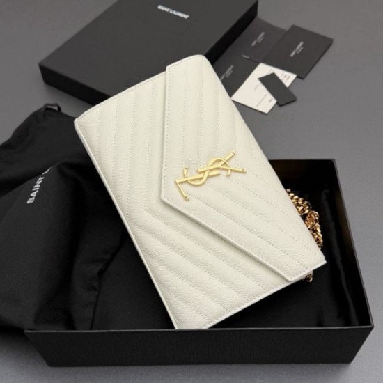 Replica di alta qualità Portafoglio a catena YSL Saint Laurent Envelope pelle originale bianco Replica perfetta Portafoglio a catena YSL Saint Laurent Envelope pelle originale bianco Imitazione Fake