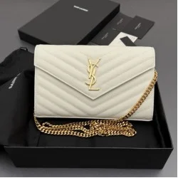 Replica perfetta Portafoglio a catena YSL Saint Laurent Envelope pelle originale bianco Imitazione Fake
