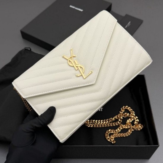 Replica di alta qualità Portafoglio a catena YSL Saint Laurent Envelope pelle originale bianco Replica perfetta Portafoglio a catena YSL Saint Laurent Envelope pelle originale bianco Imitazione Fake