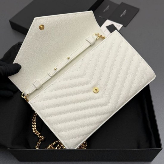Replica di alta qualità Portafoglio a catena YSL Saint Laurent Envelope pelle originale bianco Replica perfetta Portafoglio a catena YSL Saint Laurent Envelope pelle originale bianco Imitazione Fake