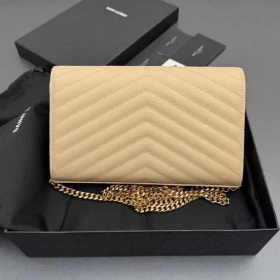 Replica di alta qualità Portafoglio a catena YSL Saint Laurent Envelope pelle originale albicocca Replica perfetta Portafoglio a catena YSL Saint Laurent Envelope pelle originale albicocca Imitazione Fake