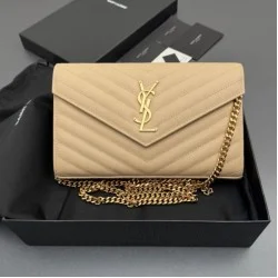 Replica perfetta Portafoglio a catena YSL Saint Laurent Envelope pelle originale albicocca Imitazione Fake