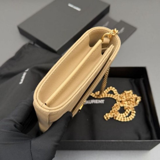 Replica di alta qualità Portafoglio a catena YSL Saint Laurent Envelope pelle originale albicocca Replica perfetta Portafoglio a catena YSL Saint Laurent Envelope pelle originale albicocca Imitazione Fake