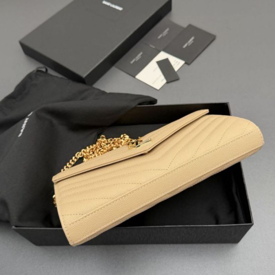 Replica di alta qualità Portafoglio a catena YSL Saint Laurent Envelope pelle originale albicocca Replica perfetta Portafoglio a catena YSL Saint Laurent Envelope pelle originale albicocca Imitazione Fake