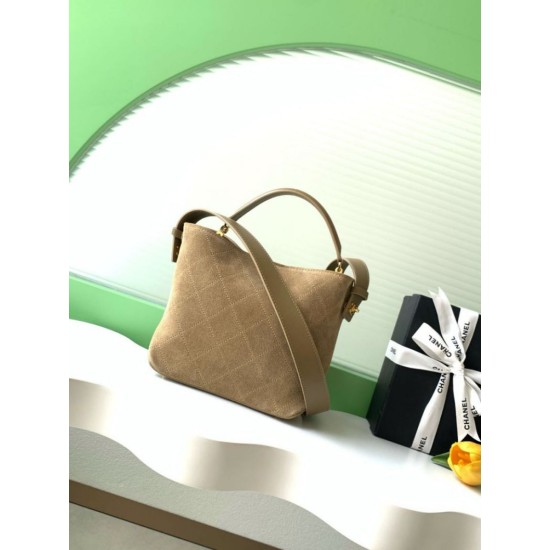 Replica perfetta Borsa a mano Chanel 26S AS6268  scamosciata con tracolla larga grigio Imitazione Fake