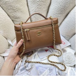 Replica di alta qualità Borsa Chanel Vanity con catena 23cm AS5347 Marrone Replica perfetta Borsa Chanel Vanity con catena 23cm AS5347 Marrone Imitazione Fake