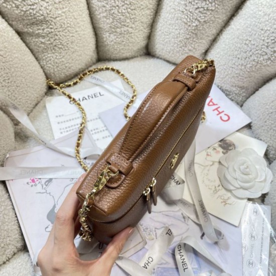 Replica di alta qualità Borsa Chanel Vanity con catena 23cm AS5347 Marrone Replica perfetta Borsa Chanel Vanity con catena 23cm AS5347 Marrone Imitazione Fake