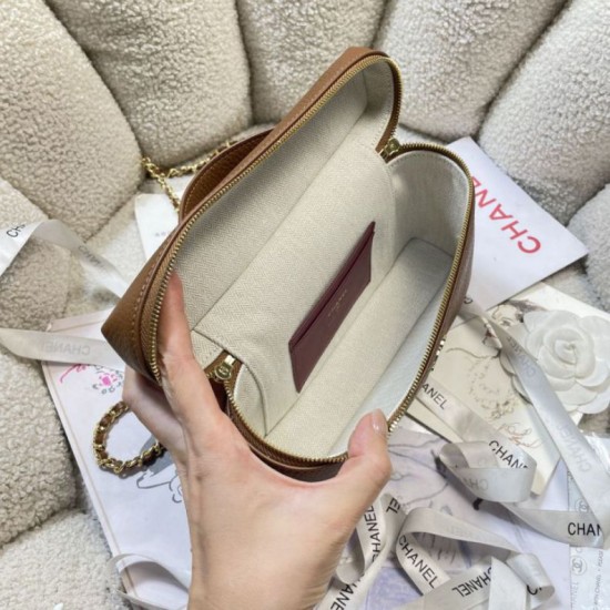 Replica di alta qualità Borsa Chanel Vanity con catena 23cm AS5347 Marrone Replica perfetta Borsa Chanel Vanity con catena 23cm AS5347 Marrone Imitazione Fake