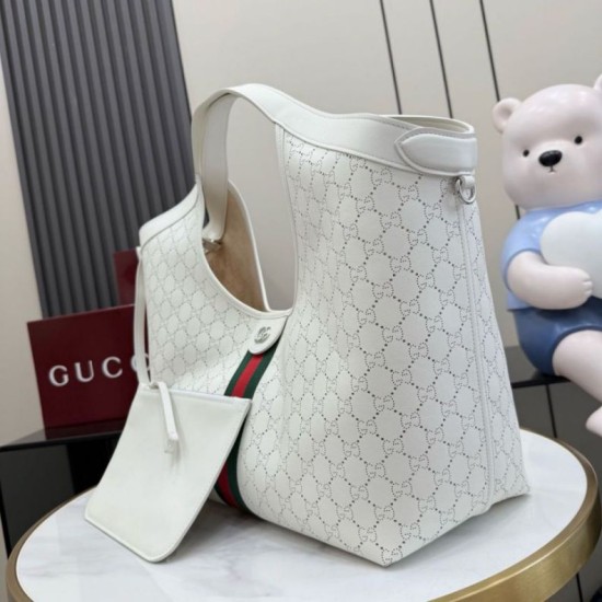 Replica di alta qualità Borsa grande Gucci Giglio traforata GG 853971 bianca Replica perfetta Borsa grande Gucci Giglio traforata GG 853971 bianca Imitazione Fake