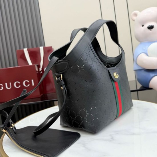 Replica di alta qualità Borsa piccola Gucci Giglio traforata GG 860845 Nero Replica perfetta Borsa piccola Gucci Giglio traforata GG 860845 Nero Imitazione Fake