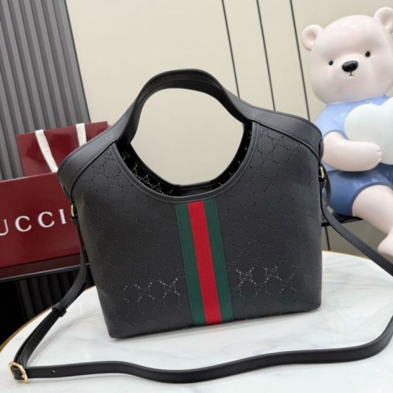 Replica di alta qualità Borsa piccola Gucci Giglio traforata GG 860845 Nero Replica perfetta Borsa piccola Gucci Giglio traforata GG 860845 Nero Imitazione Fake