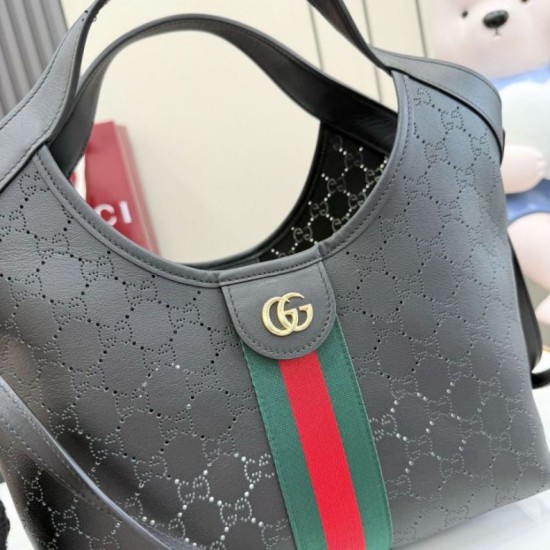 Replica di alta qualità Borsa piccola Gucci Giglio traforata GG 860845 Nero Replica perfetta Borsa piccola Gucci Giglio traforata GG 860845 Nero Imitazione Fake