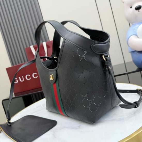 Replica di alta qualità Borsa piccola Gucci Giglio traforata GG 860845 Nero Replica perfetta Borsa piccola Gucci Giglio traforata GG 860845 Nero Imitazione Fake