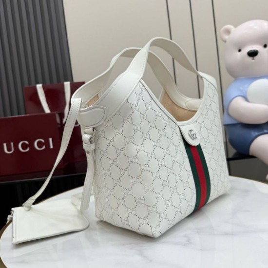 Replica perfetta Borsa piccola Gucci Giglio traforata GG 860845 bianca Imitazione Fake