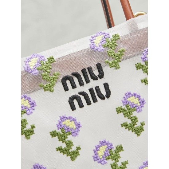 Replica di alta qualità Borsa tote rete ricamata Miu Miu 5BA310 19cm Replica perfetta Borsa tote rete ricamata Miu Miu 5BA310 19cm Imitazione Fake