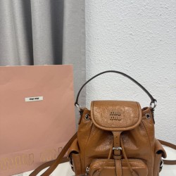 Replica perfetta Zaino Miu Miu 26s pelle cerata 5bc043 marrone Imitazione Falsa