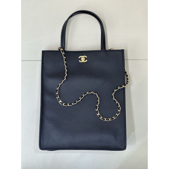 Replica di lusso Borsa shopping verticale piccola Chanel AS6452 Nero Replica perfetta Borsa shopping verticale piccola Chanel AS6452 Nero Imitazione Falsa