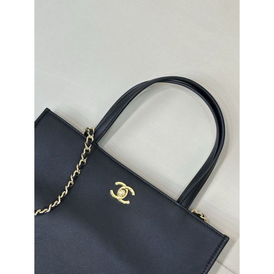 Replica di lusso Borsa shopping verticale piccola Chanel AS6452 Nero Replica perfetta Borsa shopping verticale piccola Chanel AS6452 Nero Imitazione Falsa