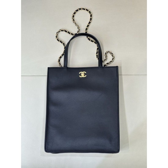 Replica di lusso Borsa shopping verticale piccola Chanel AS6452 Nero Replica perfetta Borsa shopping verticale piccola Chanel AS6452 Nero Imitazione Falsa
