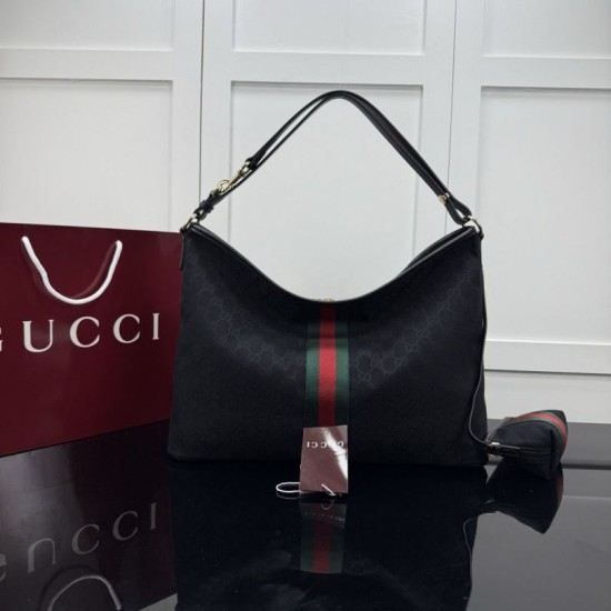 Replica di lusso Borsa tote grande Gucci Giglio A008NS tela GG nera Replica perfetta Borsa tote grande Gucci Giglio A008NS tela GG nera Imitazione Falsa