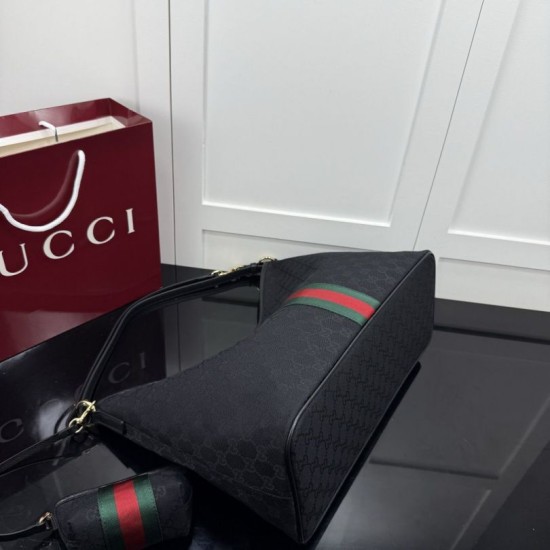 Replica di lusso Borsa tote grande Gucci Giglio A008NS tela GG nera Replica perfetta Borsa tote grande Gucci Giglio A008NS tela GG nera Imitazione Falsa