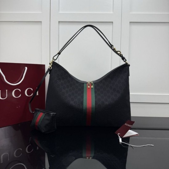Replica di lusso Borsa tote grande Gucci Giglio A008NS tela GG nera Replica perfetta Borsa tote grande Gucci Giglio A008NS tela GG nera Imitazione Falsa