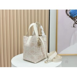 Replica perfetta Borsa tote verticale Dior Tweed Toujours motivo Cannage rosa Imitazione Falsa