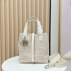 Replica perfetta Borsa tote verticale Dior Tweed Toujours motivo Cannage rosa Imitazione Falsa