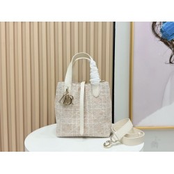 Replica perfetta Borsa tote verticale Dior Tweed Toujours motivo Cannage rosa Imitazione Falsa