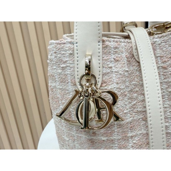 Replica di lusso Borsa tote verticale Dior Tweed Toujours motivo Cannage rosa Replica perfetta Borsa tote verticale Dior Tweed Toujours motivo Cannage rosa Imitazione Falsa