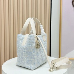 Replica di lusso Borsa tote verticale Dior Tweed Toujours motivo Cannage Blu Replica perfetta Borsa tote verticale Dior Tweed Toujours motivo Cannage Blu Imitazione Falsa