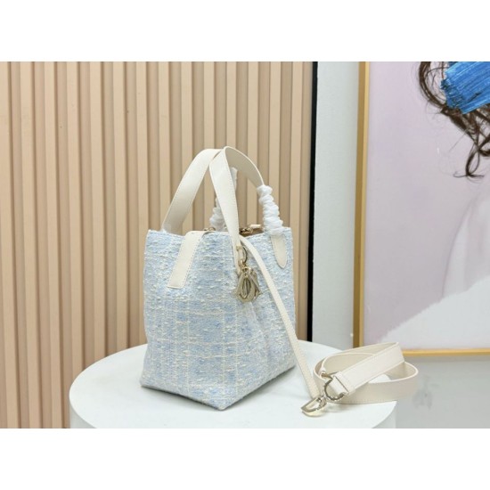 Replica perfetta Borsa tote verticale Dior Tweed Toujours motivo Cannage Blu Imitazione Falsa