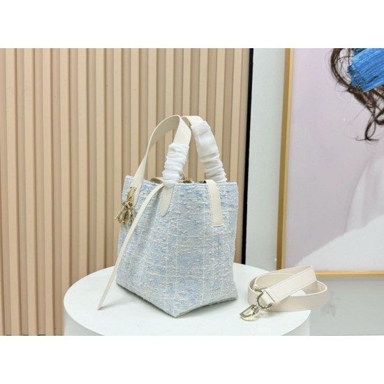 Replica perfetta Borsa tote verticale Dior Tweed Toujours motivo Cannage Blu Imitazione Falsa