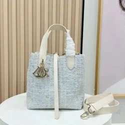 Replica perfetta Borsa tote verticale Dior Tweed Toujours motivo Cannage Blu Imitazione Falsa