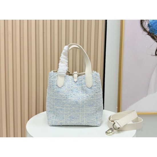 Replica perfetta Borsa tote verticale Dior Tweed Toujours motivo Cannage Blu Imitazione Falsa