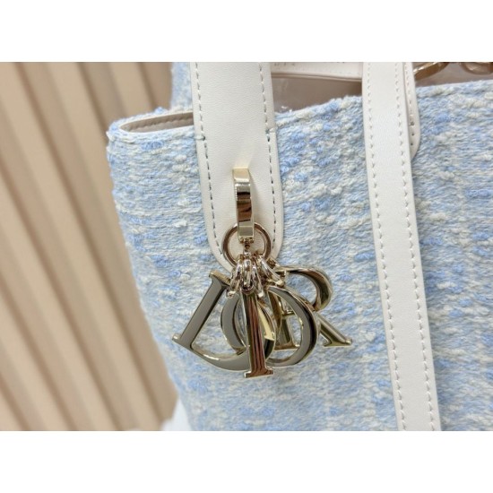 Replica perfetta Borsa tote verticale Dior Tweed Toujours motivo Cannage Blu Imitazione Falsa