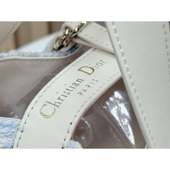 Replica perfetta Borsa tote verticale Dior Tweed Toujours motivo Cannage Blu Imitazione Falsa