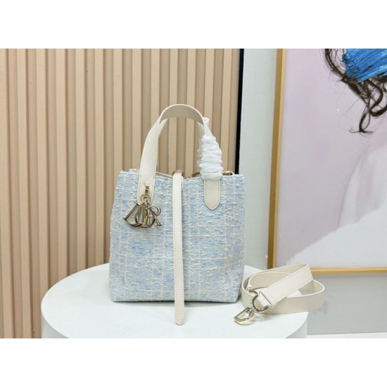 Replica perfetta Borsa tote verticale Dior Tweed Toujours motivo Cannage Blu Imitazione Falsa