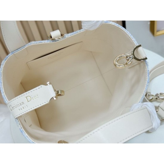 Replica perfetta Borsa tote verticale Dior Tweed Toujours motivo Cannage Blu Imitazione Falsa