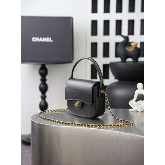 Replica di lusso Borsa Chanel Mini Flap con manico superiore AS6424 Nero Replica perfetta Borsa Chanel Mini Flap con manico superiore AS6424 Nero Imitazione Falsa