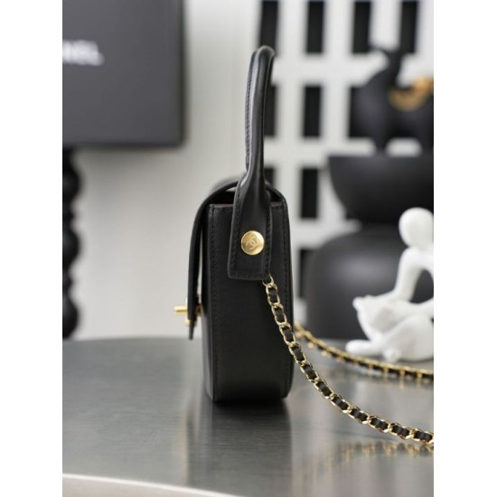 Replica di lusso Borsa Chanel Mini Flap con manico superiore AS6424 Nero Replica perfetta Borsa Chanel Mini Flap con manico superiore AS6424 Nero Imitazione Falsa