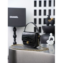 Replica di lusso Mini borsa a tracolla Chanel stampa coccodrillo AS6424 Nero Replica perfetta Mini borsa a tracolla Chanel stampa coccodrillo AS6424 Nero Imitazione Falsa