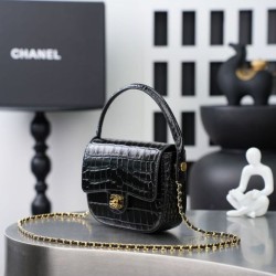 Replica di lusso Mini borsa a tracolla Chanel stampa coccodrillo AS6424 Nero Replica perfetta Mini borsa a tracolla Chanel stampa coccodrillo AS6424 Nero Imitazione Falsa