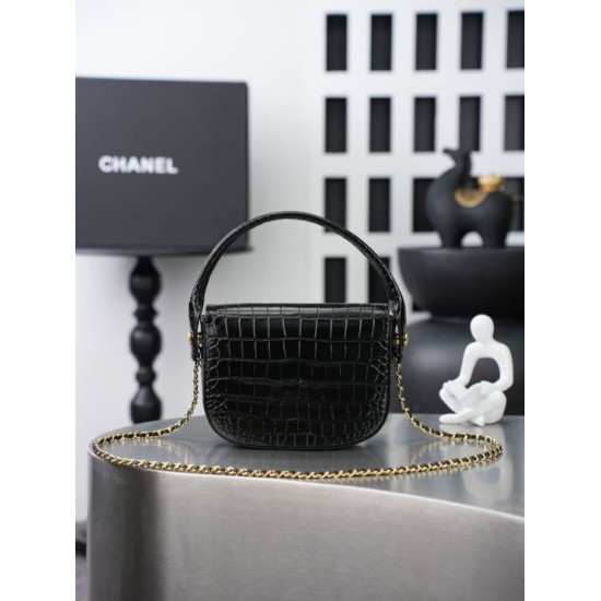 Replica di lusso Mini borsa a tracolla Chanel stampa coccodrillo AS6424 Nero Replica perfetta Mini borsa a tracolla Chanel stampa coccodrillo AS6424 Nero Imitazione Falsa