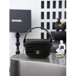 Replica perfetta Mini borsa a tracolla Chanel stampa coccodrillo AS6424 Nero Imitazione Falsa