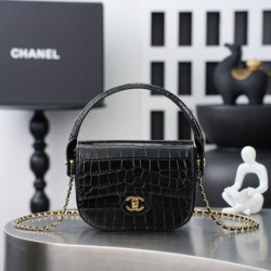 Replica perfetta Mini borsa a tracolla Chanel stampa coccodrillo AS6424 Nero Imitazione Falsa