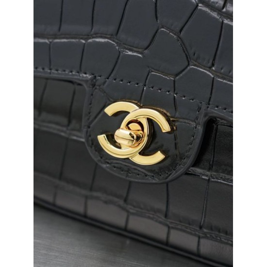 Replica di lusso Mini borsa a tracolla Chanel stampa coccodrillo AS6424 Nero Replica perfetta Mini borsa a tracolla Chanel stampa coccodrillo AS6424 Nero Imitazione Falsa