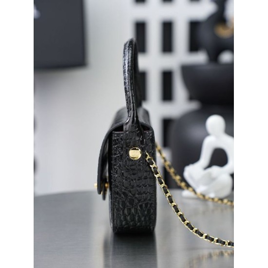 Replica di lusso Mini borsa a tracolla Chanel stampa coccodrillo AS6424 Nero Replica perfetta Mini borsa a tracolla Chanel stampa coccodrillo AS6424 Nero Imitazione Falsa
