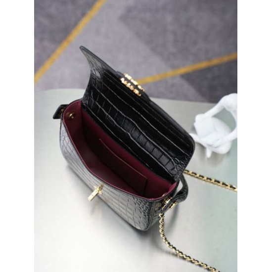 Replica di lusso Mini borsa a tracolla Chanel stampa coccodrillo AS6424 Nero Replica perfetta Mini borsa a tracolla Chanel stampa coccodrillo AS6424 Nero Imitazione Falsa